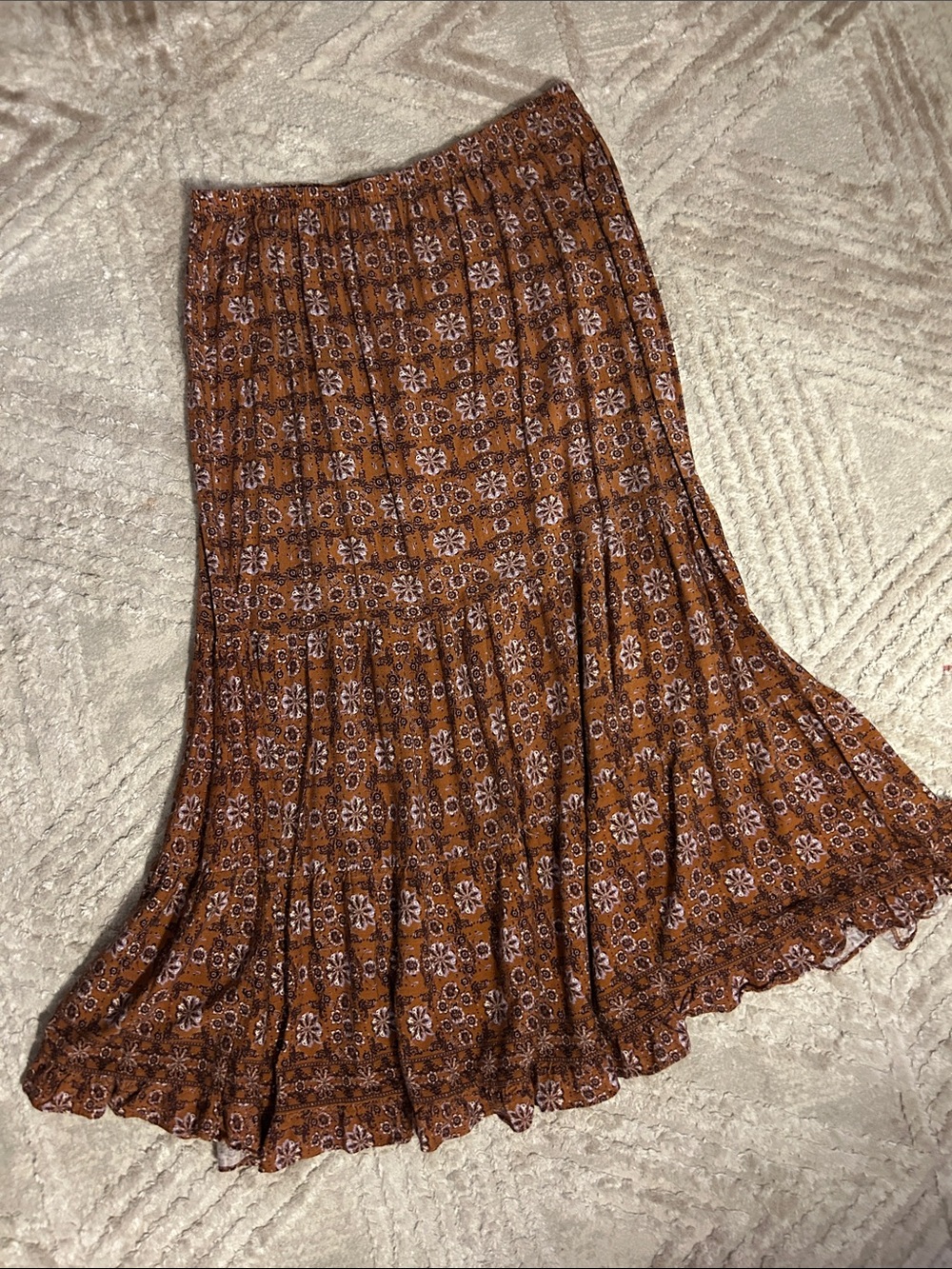 Max Studio Rust Floral Boho Maxi Skirt